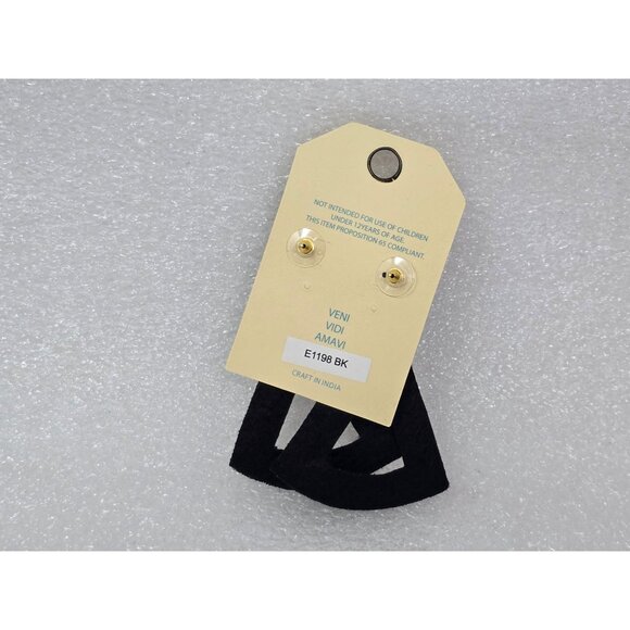 Beaded Triangle Drop Earrings By Ciel With Black White & Gold Accents - Picture 2 of 2